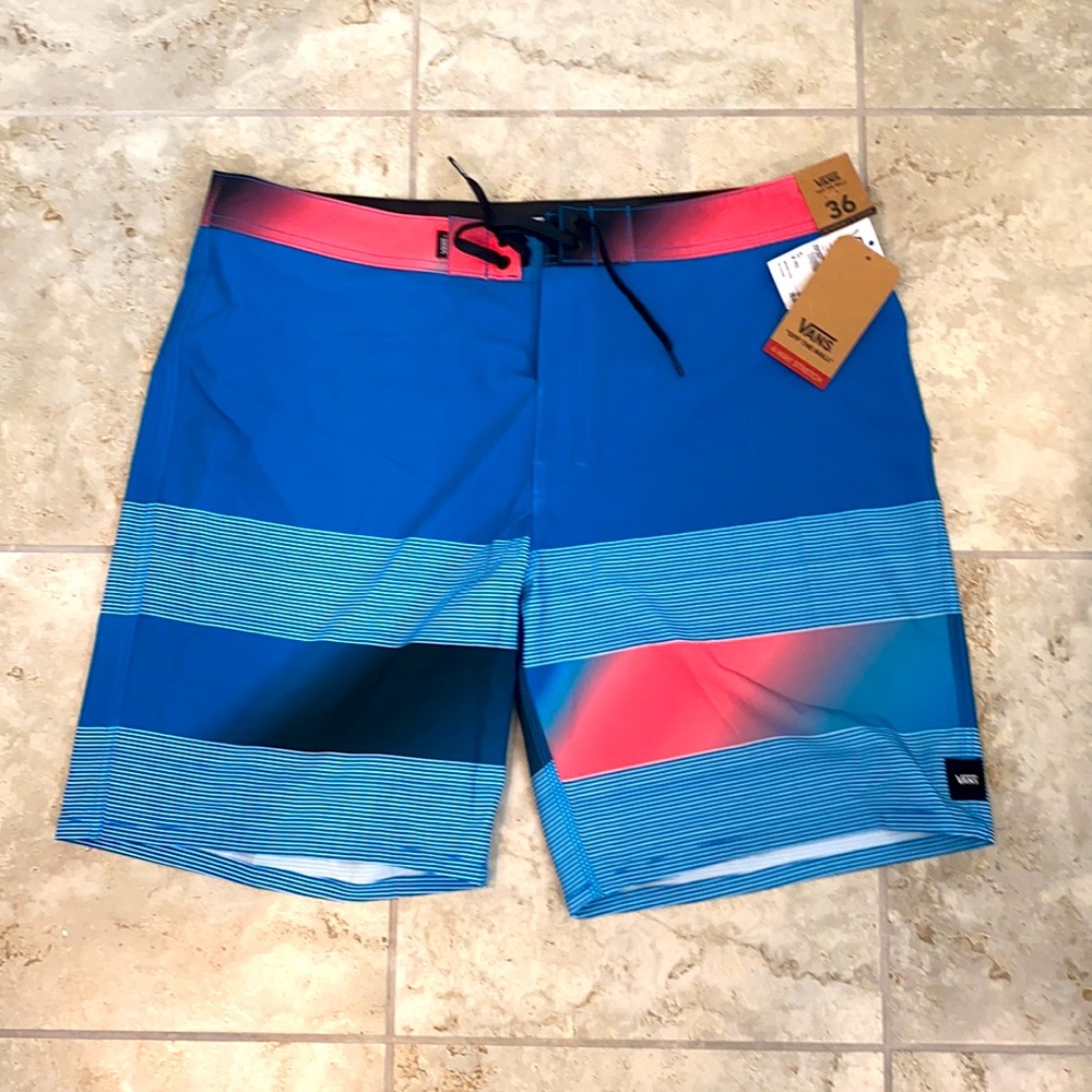 NWT 36 Vans Blue/Pink 4-way Stretch Board Shorts